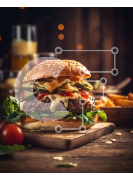 Σετ των 2 Intra Συλλεκτικό Ξύλινο Παζλ Plywood  4mm - Λαχταριστή εικόνα ενός cheeseburger με τηγανητές πατάτες Σε Ξύλινο Κουτί - Διαστάσεις: 10x10 cm – 25 κομμάτια