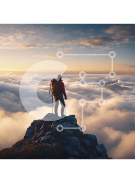 Intra Συλλεκτικό Ξύλινο Παζλ Plywood  4mm - Άτομο που στέκεται στην κορυφή του βουνού με θέα στα σύννεφα και το τοπίο Σε Ξύλινο Κουτί - Διαστάσεις: 10x10 cm – 25 κομμάτια