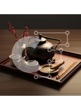 Σετ των 2 Intra Συλλεκτικό Ξύλινο Παζλ Plywood  4mm - Δίσκος με φλιτζάνια, τσαγιέρες και λουλούδια Σε Ξύλινο Κουτί - Διαστάσεις: 10x10 cm – 25 κομμάτια