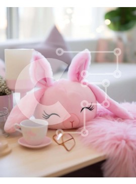 Intra Συλλεκτικό Ξύλινο Παζλ Plywood  4mm - Ροζ λαγουδάκι γεμιστό ζώο στο τραπέζι με φλιτζάνια καφέ Σε Ξύλινο Κουτί - Διαστάσεις Puzzle: 10x10 cm – 25 κομμάτια