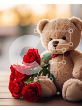 Intra Συλλεκτικό Ξύλινο Παζλ Plywood  4mm - Καφέ αρκουδάκι με κόκκινα τριαντάφυλλα στο τραπέζι Σε Ξύλινο Κουτί - Διαστάσεις Puzzle: 10x10 cm – 25 κομμάτια