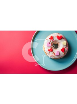 Σετ των 2 Intra Συλλεκτικό Ξύλινο Παζλ Plywood  4mm - Ντόνατ με πασπαλίσματα σε σχήμα καρδιάς σε μπλε πιάτο Σε Ξύλινο Κουτί - Διαστάσεις: 10x10 cm – 25 κομμάτια