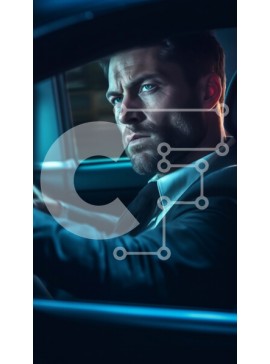 Intra Συλλεκτικό Ξύλινο Παζλ Plywood  4mm - Σοβαρός επιχειρηματίας που οδηγεί αυτοκίνητο τη νύχτα Σε Ξύλινο Κουτί - Διαστάσεις Puzzle: 10x10 cm – 25 κομμάτια