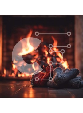 Intra Συλλεκτικό Ξύλινο Παζλ Plywood  4mm - Κόκκινες κάλτσες μπροστά από το τζάκι Σε Ξύλινο Κουτί - Διαστάσεις Puzzle: 10x10 cm – 25 κομμάτια