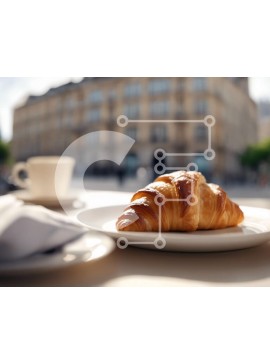 Σετ των 2 Intra Συλλεκτικό Ξύλινο Παζλ Plywood  4mm - Κρουασάν και καφές σε υπαίθριο τραπέζι Σε Ξύλινο Κουτί - Διαστάσεις: 10x10 cm – 25 κομμάτια