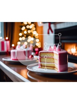 Σετ των 2 Intra Συλλεκτικό Ξύλινο Παζλ Plywood  4mm - Εορταστική φέτα ροζ κέικ με χριστουγεννιάτικα φώτα Σε Ξύλινο Κουτί - Διαστάσεις: 10x10 cm – 25 κομμάτια