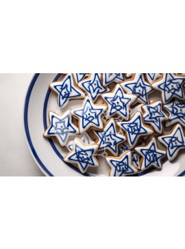 Σετ των 2 Intra Συλλεκτικό Ξύλινο Παζλ Plywood  4mm - Πιάτο με διακοσμημένα μπισκότα με μπλε και λευκά αστέρια Σε Ξύλινο Κουτί - Διαστάσεις: 10x10 cm – 25 κομμάτια