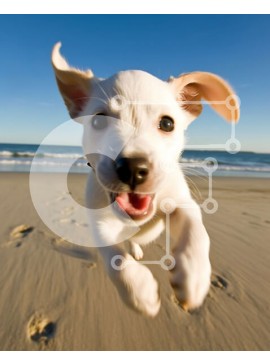 Σετ των 2 Intra Συλλεκτικό Ξύλινο Παζλ Plywood  4mm - Αξιολάτρευτη εικόνα ενός μικρού λευκού κουταβιού που τρέχει στην παραλία Σε Ξύλινο Κουτί - Διαστάσεις: 10x10 cm – 25 κομμάτια