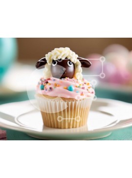 Σετ των 2 Intra Συλλεκτικό Ξύλινο Παζλ Plywood  4mm - Cupcake με πασχαλινό θέμα με ειδώλιο προβάτου και πασχαλινά αυγά Σε Ξύλινο Κουτί - Διαστάσεις: 10x10 cm – 25 κομμάτια