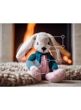 Intra Συλλεκτικό Ξύλινο Παζλ Plywood  4mm - Πλεκτό λαγουδάκι μπροστά στο τζάκι Σε Ξύλινο Κουτί - Διαστάσεις Puzzle: 10x10 cm – 25 κομμάτια