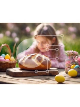 Intra Συλλεκτικό Ξύλινο Παζλ Plywood  4mm - Νεαρό κορίτσι που απολαμβάνει ένα υπαίθριο γεύμα με πασχαλινές διακοσμήσεις Σε Ξύλινο Κουτί - Διαστάσεις: 10x10 cm – 25 κομμάτια