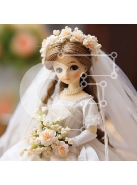 Σετ των 2 Intra Συλλεκτικό Ξύλινο Παζλ Plywood  4mm - Κομψή λευκή γαμήλια κούκλα με μαργαριτάρια και λουλούδια Σε Ξύλινο Κουτί - Διαστάσεις: 10x10 cm – 25 κομμάτια