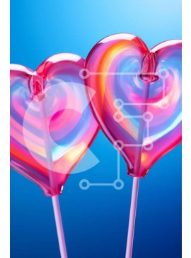 Σετ των 2 Intra Συλλεκτικό Ξύλινο Παζλ Plywood  4mm - Ροζ γλειφιτζούρια σε σχήμα καρδιάς σε μπλε φόντο Σε Ξύλινο Κουτί - Διαστάσεις: 10x10 cm – 25 κομμάτια