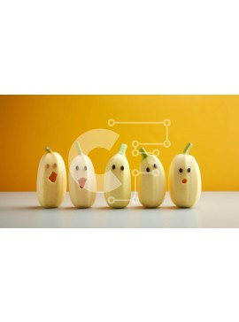 Σετ των 2 Intra Συλλεκτικό Ξύλινο Παζλ Plywood  4mm - Αστεία πρόσωπα μπανάνας σε πορτοκαλί φόντο Σε Ξύλινο Κουτί - Διαστάσεις: 10x10 cm – 25 κομμάτια