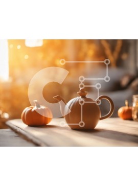 Intra Συλλεκτικό Ξύλινο Παζλ Plywood  4mm - Φθινοπωρινό σετ τσαγιού ή καφέ με τσαγιέρα και κολοκύθες Σε Ξύλινο Κουτί - Διαστάσεις Puzzle: 10x10 cm – 25 κομμάτια