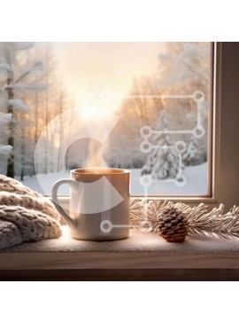 Intra Συλλεκτικό Ξύλινο Παζλ Plywood  4mm - Ζεστός καφές στο περβάζι παραθύρου με νιφάδα χιονιού Σε Ξύλινο Κουτί - Διαστάσεις Puzzle: 10x10 cm – 25 κομμάτια