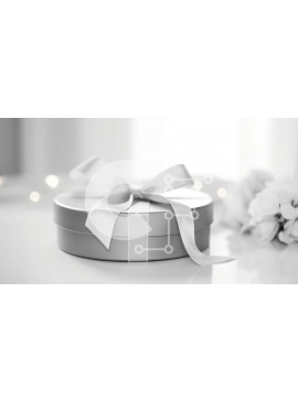 Intra Συλλεκτικό Ξύλινο Παζλ Plywood  4mm - Ασημένιο κουτί δώρου με λευκή κορδέλα και λουλούδια Σε Ξύλινο Κουτί - Διαστάσεις Puzzle: 10x10 cm – 25 κομμάτια