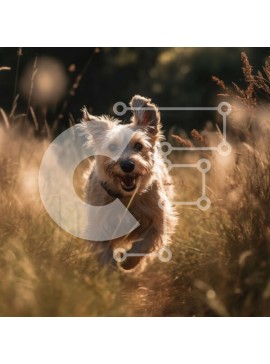 Intra Συλλεκτικό Ξύλινο Παζλ Plywood  4mm - Αξιολάτρευτη εικόνα του μικρού σκύλου που τρέχει σε ένα χωράφι στο ηλιοβασίλεμα Σε Ξύλινο Κουτί - Διαστάσεις: 10x10 cm – 25 κομμάτια