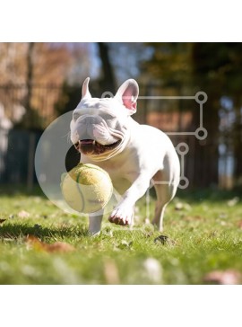 Intra Συλλεκτικό Ξύλινο Παζλ Plywood  4mm - Αξιολάτρευτη εικόνα ενός λευκού γαλλικού μπουλντόγκ με μια μπάλα του τένις στο στόμα του Σε Ξύλινο Κουτί - Διαστάσεις: 10x10 cm – 25 κομμάτια