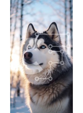 Σετ των 2 Intra Συλλεκτικό Ξύλινο Παζλ Plywood  4mm - Σιβηρικός γεροδεμένος σκύλος στο χιονισμένο δάσος Σε Ξύλινο Κουτί - Διαστάσεις: 10x10 cm – 25 κομμάτια