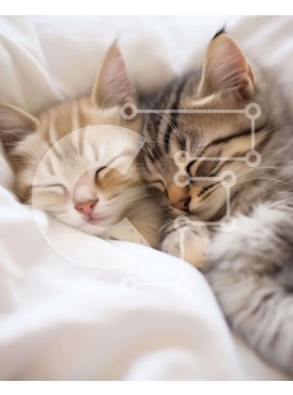 Σετ των 2 Intra Συλλεκτικό Ξύλινο Παζλ Plywood  4mm - Δύο γατάκια που κοιμούνται μαζί σε ένα λευκό κρεβάτι Σε Ξύλινο Κουτί - Διαστάσεις: 10x10 cm – 25 κομμάτια