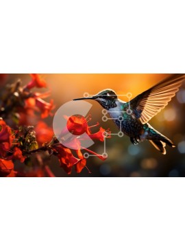 Intra Συλλεκτικό Ξύλινο Παζλ Plywood  4mm - Κολίμπρι που πετά κοντά στα κόκκινα λουλούδια στο ηλιοβασίλεμα Σε Ξύλινο Κουτί - Διαστάσεις: 10x10 cm – 25 κομμάτια