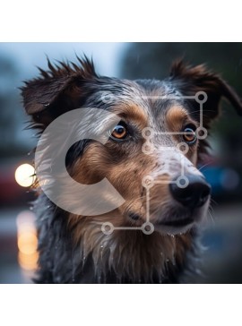 Intra Συλλεκτικό Ξύλινο Παζλ Plywood  4mm - Σοβαρό σκυλί με βρεγμένο τρίχωμα που κοιτάζει την κάμερα Σε Ξύλινο Κουτί - Διαστάσεις: 10x10 cm – 25 κομμάτια