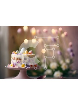 Σετ των 2 Intra Συλλεκτικό Ξύλινο Παζλ Plywood  4mm - Ροζ κέικ με λευκό πάγωμα, πολύχρωμα αυγά και λουλούδια Σε Ξύλινο Κουτί - Διαστάσεις: 10x10 cm – 25 κομμάτια