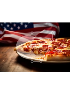 Σετ των 2 Intra Συλλεκτικό Ξύλινο Παζλ Plywood  4mm - Πίτσα Pepperoni στο τραπέζι με αμερικανική σημαία Σε Ξύλινο Κουτί - Διαστάσεις: 10x10 cm – 25 κομμάτια