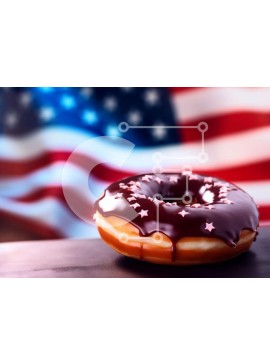 Σετ των 2 Intra Συλλεκτικό Ξύλινο Παζλ Plywood  4mm - Πατριωτικό ντόνατ με παγωμένο σοκολάτα με αμερικανική σημαία Σε Ξύλινο Κουτί - Διαστάσεις: 10x10 cm – 25 κομμάτια