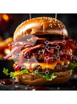 Σετ των 2 Intra Συλλεκτικό Ξύλινο Παζλ Plywood  4mm - Λαχταριστό χάμπουργκερ με μπέικον, τυρί και σάλτσα μπάρμπεκιου Σε Ξύλινο Κουτί - Διαστάσεις: 10x10 cm – 25 κομμάτια