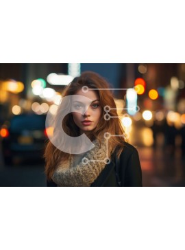 Intra Συλλεκτικό Ξύλινο Παζλ Plywood  4mm - Όμορφη εικόνα της νεαρής γυναίκας στο δρόμο της πόλης τη νύχτα Σε Ξύλινο Κουτί - Διαστάσεις Puzzle: 10x10 cm – 25 κομμάτια