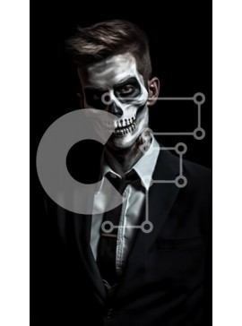 Intra Συλλεκτικό Ξύλινο Παζλ Plywood  4mm - Άνδρας με βαμμένο κρανίο πρόσωπο με μαύρο κοστούμι και γραβάτα που στέκεται σε μαύρο φόντο Σε Ξύλινο Κουτί - Διαστάσεις Puzzle: 10x10 cm – 25 κομμάτια