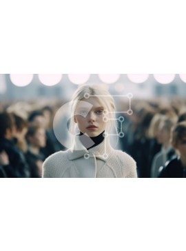 Intra Συλλεκτικό Ξύλινο Παζλ Plywood  4mm - Σοβαρή γυναίκα με μακριά ξανθά μαλλιά με λευκό πουλόβερ και μαύρο παντελόνι Σε Ξύλινο Κουτί - Διαστάσεις Puzzle: 10x10 cm – 25 κομμάτια