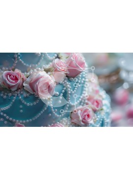 Σετ των 2 Intra Συλλεκτικό Ξύλινο Παζλ Plywood  4mm - Μπλε κέικ με ροζ τριαντάφυλλα και πέρλες Σε Ξύλινο Κουτί - Διαστάσεις: 10x10 cm – 25 κομμάτια