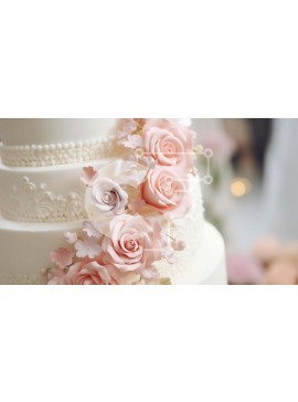 Σετ των 2 Intra Συλλεκτικό Ξύλινο Παζλ Plywood  4mm - Λευκή τούρτα τριών επιπέδων με ροζ τριαντάφυλλα Σε Ξύλινο Κουτί - Διαστάσεις: 10x10 cm – 25 κομμάτια