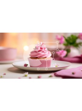 Σετ των 2 Intra Συλλεκτικό Ξύλινο Παζλ Plywood  4mm - Cupcake με ροζ γλάσο και λουλούδια στο πιάτο Σε Ξύλινο Κουτί - Διαστάσεις: 10x10 cm – 25 κομμάτια