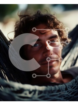 Intra Συλλεκτικό Ξύλινο Παζλ Plywood  4mm - Άνδρας ξαπλωμένος σε μια αιώρα με μια χαλαρή έκφραση Σε Ξύλινο Κουτί - Διαστάσεις Puzzle: 10x10 cm – 25 κομμάτια