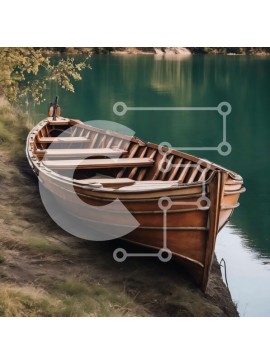 Intra Συλλεκτικό Ξύλινο Παζλ Plywood  4mm - Παλαιά ξύλινη βάρκα στην ακτή του υδάτινου σώματος Σε Ξύλινο Κουτί - Διαστάσεις: 10x10 cm – 25 κομμάτια