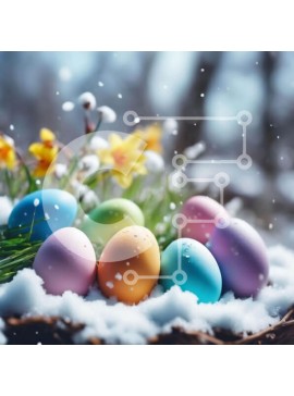 Intra Συλλεκτικό Ξύλινο Παζλ Plywood  4mm - Εορταστικά Πασχαλινά αυγά στο χιόνι με λουλούδια Σε Ξύλινο Κουτί - Διαστάσεις Puzzle: 10x10 cm – 25 κομμάτια