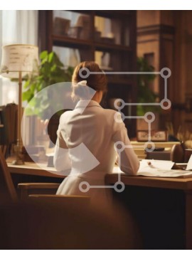 Intra Συλλεκτικό Ξύλινο Παζλ Plywood  4mm - Γυναίκα που κάθεται στο γραφείο με βιβλία και αντικείμενα Σε Ξύλινο Κουτί - Διαστάσεις Puzzle: 10x10 cm – 25 κομμάτια