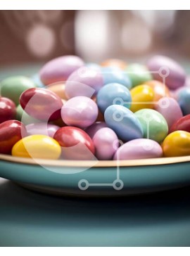 Σετ των 2 Intra Συλλεκτικό Ξύλινο Παζλ Plywood  4mm - Πολύχρωμα καλάμια καραμελών στο μπλε πιάτο Σε Ξύλινο Κουτί - Διαστάσεις: 10x10 cm – 25 κομμάτια