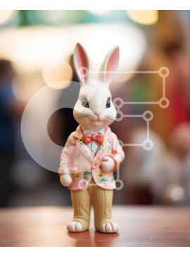 Intra Συλλεκτικό Ξύλινο Παζλ Plywood  4mm - Ειδώλιο Πασχαλινό λαγουδάκι με ροζ κοστούμι και παπιγιόν Σε Ξύλινο Κουτί - Διαστάσεις Puzzle: 10x10 cm – 25 κομμάτια