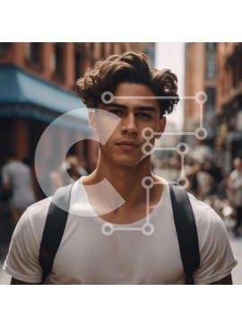 Intra Συλλεκτικό Ξύλινο Παζλ Plywood  4mm - Νεαρός άνδρας στην αστική οδό με σακίδιο πλάτης και λευκή ενδυμασία Σε Ξύλινο Κουτί - Διαστάσεις Puzzle: 10x10 cm – 25 κομμάτια