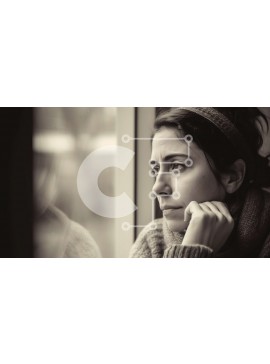 Intra Συλλεκτικό Ξύλινο Παζλ Plywood  4mm - Κομψή γυναίκα που φοράει κασκόλ κοιτάζοντας έξω από το παράθυρο Σε Ξύλινο Κουτί - Διαστάσεις Puzzle: 10x10 cm – 25 κομμάτια