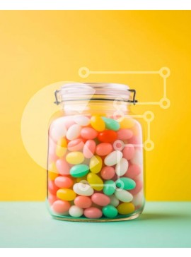 Σετ των 2 Intra Συλλεκτικό Ξύλινο Παζλ Plywood  4mm - Πολύχρωμα φασόλια ζελέ σε γυάλινο βάζο σε κίτρινο φόντο Σε Ξύλινο Κουτί - Διαστάσεις: 10x10 cm – 25 κομμάτια