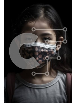 Intra Συλλεκτικό Ξύλινο Παζλ Plywood  4mm - Σοβαρό νεαρό κορίτσι που φορά μια μάσκα προσώπου σε σκούρο φόντο Σε Ξύλινο Κουτί - Διαστάσεις Puzzle: 10x10 cm – 25 κομμάτια