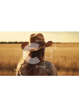 Intra Συλλεκτικό Ξύλινο Παζλ Plywood  4mm - Εκπληκτική εικόνα μιας γυναίκας με καουμπόικο καπέλο που στέκεται σε ένα χωράφι με ψηλό γρασίδι στο ηλιοβασίλεμα Σε Ξύλινο Κουτί - Διαστάσεις Puzzle: 10x10 cm – 25 κομμάτια