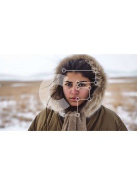 Intra Συλλεκτικό Ξύλινο Παζλ Plywood  4mm - Χειμερινή μόδα: Γυναίκα με καφέ παλτό με επένδυση από γούνα που στέκεται σε ένα χιονισμένο χωράφι Σε Ξύλινο Κουτί - Διαστάσεις Puzzle: 10x10 cm – 25 κομμάτια