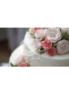 Σετ των 2 Intra Συλλεκτικό Ξύλινο Παζλ Plywood  4mm - Διακοσμημένο κέικ με λευκό και ροζ τριαντάφυλλο Σε Ξύλινο Κουτί - Διαστάσεις: 10x10 cm – 25 κομμάτια